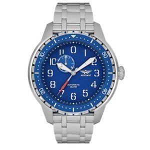 NEW! Aeromat Pilot Beluga Automatic Stainless w/Blue Dial & 24 HR Subdial Watch